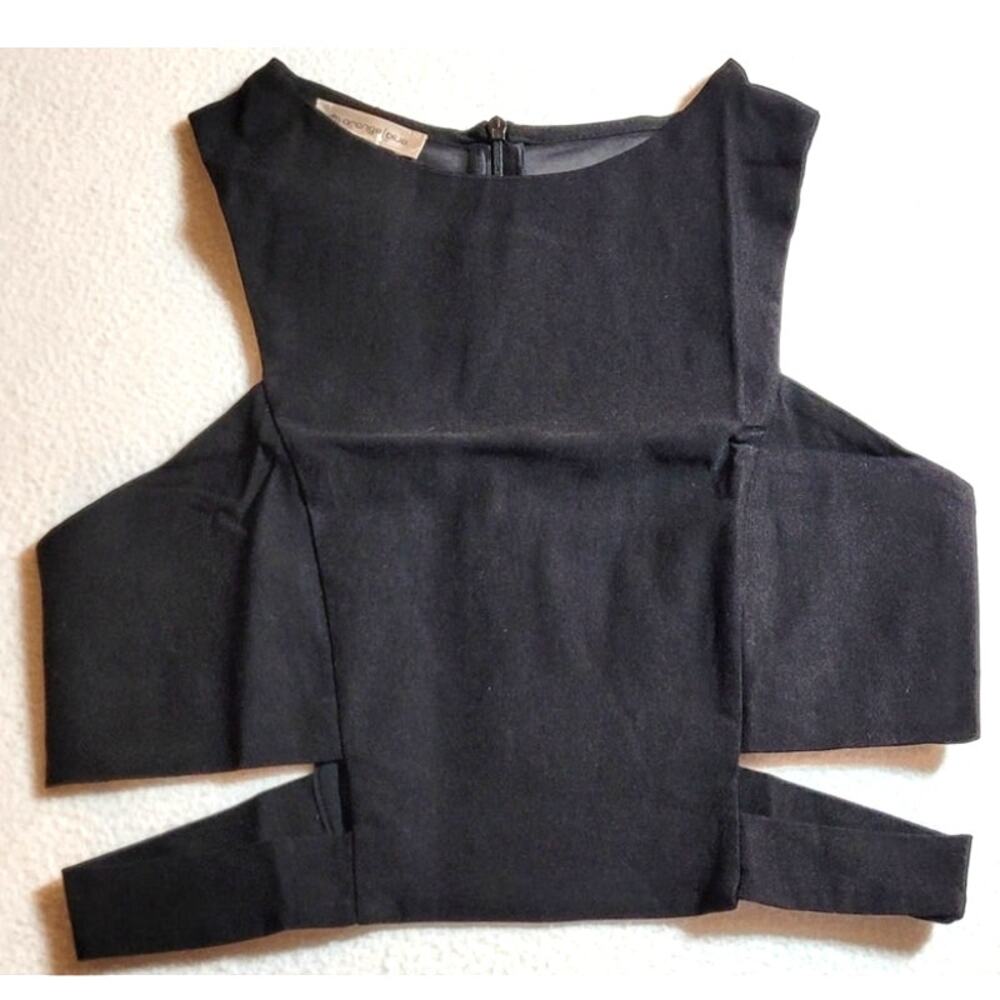 Womens Crop Top Cut-Out Sides L Black Sleeveless Mod Goth Punk Edgy Sexy Stretch